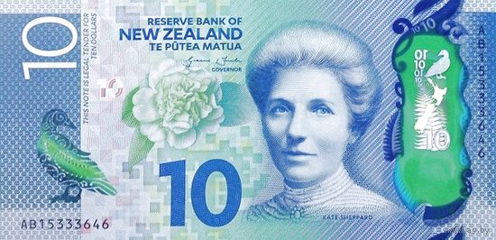 Новая Зеландия 10 долларов образца 2015 года UNC p192