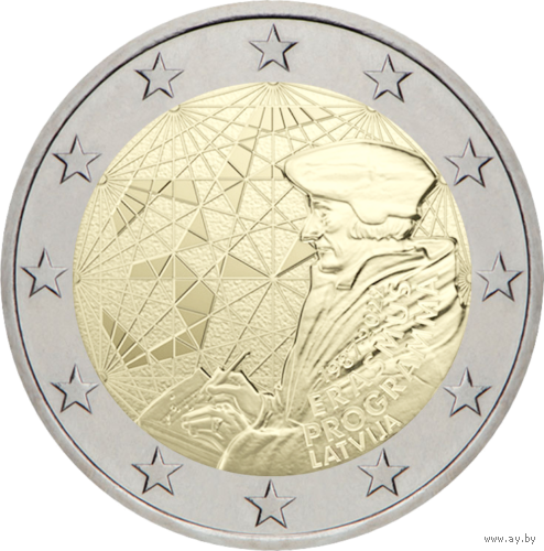 2 Евро Латвия 2022 35 лет программы Erasmus UNC из ролла