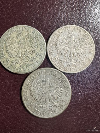 5 злотых 1933г.цена за все.