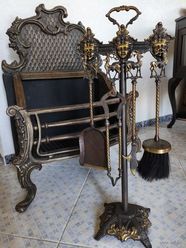 Антикварный Каминный Набор, Латунь, Европа.