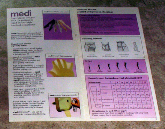 Рекламный буклет Медицинские компрессионные чулки фирмы MediBayreuth + таблица размеров