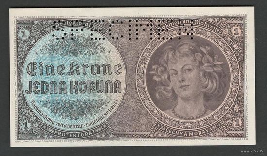 Чехословакия Богемия и Моравия 1 крона 1940 года. Перфорация. Тип P-3. Состояние UNC