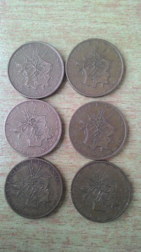 Франция, сборный лот 10 франков 1975, 1976, 1977, 1978, 1979, 1980 годов.