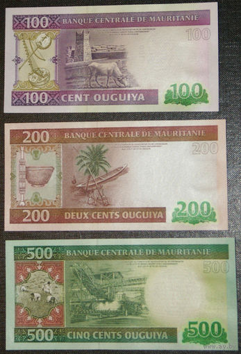 Мавритания 100 200 500 угий 2013 - 2015 пресс unc компл. 3 бнкн