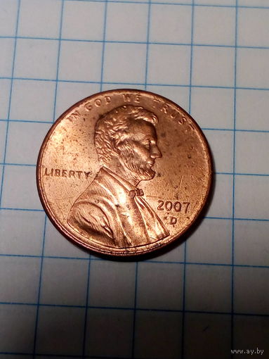1 цент США  2007 D год