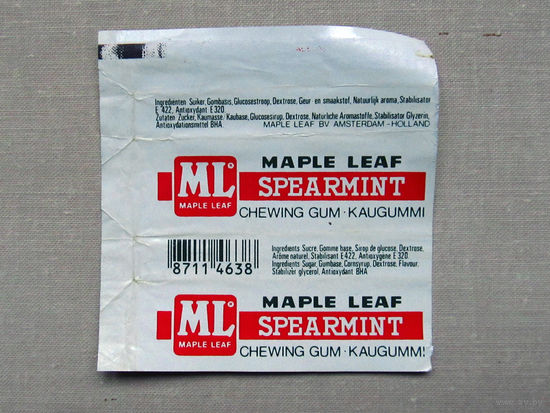 G4-331 Обертка фантик от жевачки жевательной резинки Пачка ML Maple Leaf Spearmint 1980-1990-e