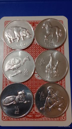 Северная Корея 1/2 воны 2002 лот 6 штук животные