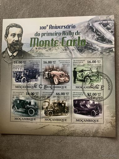 Мозамбик 2011. 100 летие ралли Монте-Карло. Малый лист