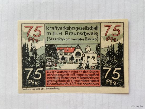 Нотгельд 75 пфеннигов. Брауншвейг. Веймарская республика - 04