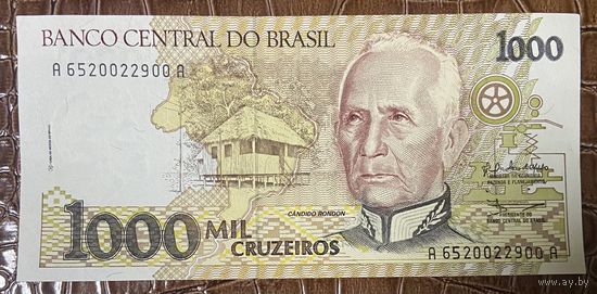Банкнота Бразилия 1000 крузейро 1990 год.