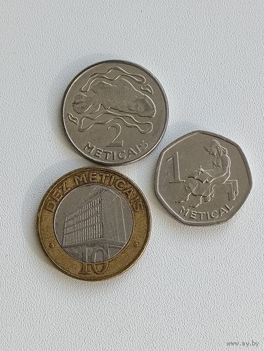 Мозамбик набор 3 монеты: 1, 2, 10 метикал 2019 и 2012 год