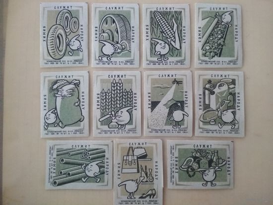 Спичечные этикетки ф.Победа. Химия служит народу. 1964 год