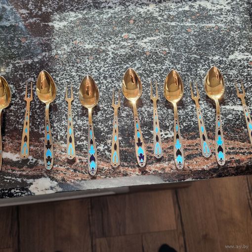 Ложечки и вилочки серебро 875 пр. 122,4 грамма по 6 штук