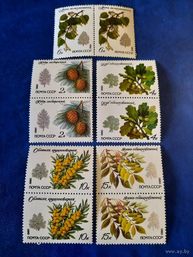 СССР 1980 ФЛОРА ОХРАНЯЕМЫЕ ПОРОДЫ ДЕРЕВЬЕВ КУСТАРНИКОВ ЗК 5052-5056 ПОЛНАЯ СЕРИЯ