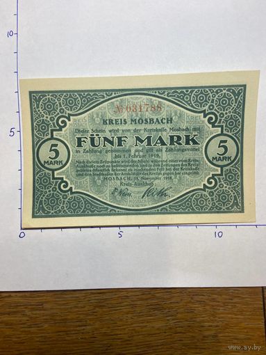 Германия нотгельд 5 марок 1919 г.- Кроссбах - 2001