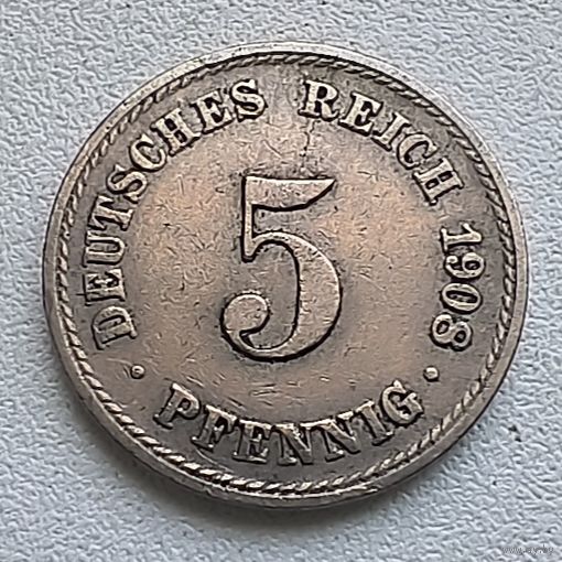 Германия 5 пфеннигов, 1908 A  2-12-13