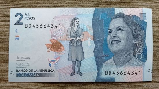 Werty71 Колумбия 2000 песо 2019 UNC банкнота 2 тысячи
