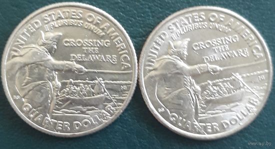 25 центов (квотер) 2021 Р+D США.  Переправа через реку Делавер
