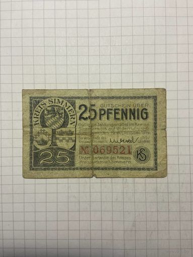 25 пфенингов (нотгельды) г. Германия.-1412