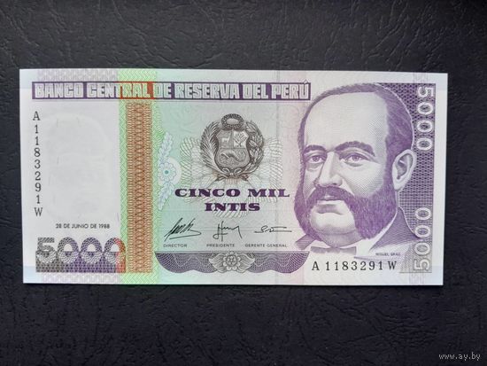 5000 инти 1988 года. Перу. UNC.  Распродажа.