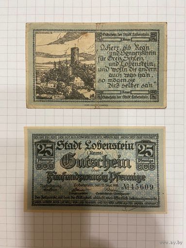 Нотгельд 25 пфеннигов. Германия. Веймарская республика Лобенштайн-0201