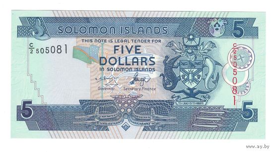 Соломоновы острова 5 долларов образца 2004 года. Состояние UNC!
