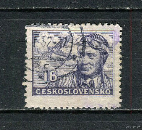 Третья Чехословацкая Республика - 1946/1947 - Капитан Франтишек Новак 16К. Авиапочта - [Mi.497] - 1 марка. Гашеная.  (Лот 35EJ)-T2P17
