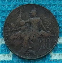 Франция 10 центов 1911 года. Предложи свою цену или обмен!