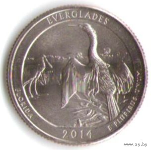25 центов 2014 г. Парк=25 Национальный парк Эвергленд Флорида Двор D _состояние UNC