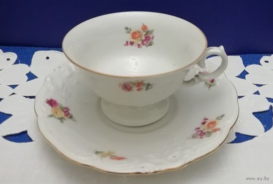 Красивейший чайно-кофейный фарфоровый дуэт, знаменитой Польской фабрики фарфора 50-60 годы, новый