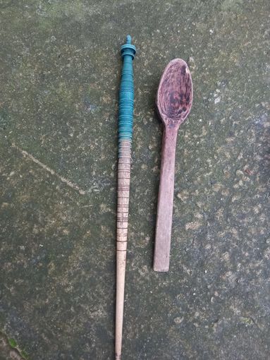 Ложка и веретено старинное из дерева