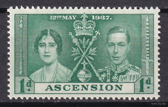 2.BrKS. Великобритания. Колонии. Асенсьон. Коронация Георга VI и Елизаветы. 1937 г. 1d. Mi.#36.