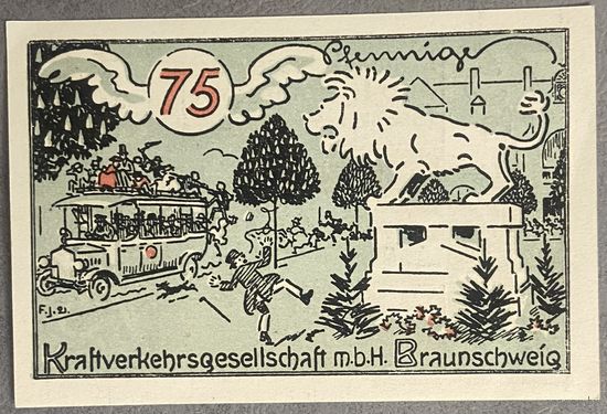 Нотгельд 75 пфеннигов 1921 год. Брауншвейг,. Веймарская республика