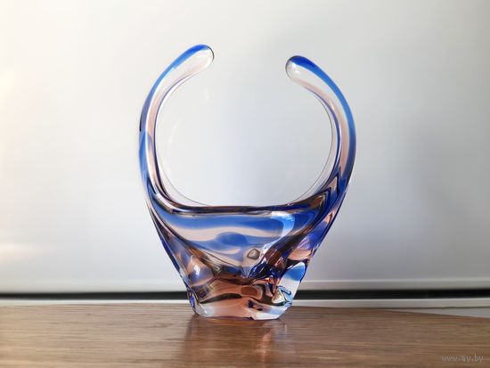 Ваза Чехия цветное стекло конфетница винтаж 19см