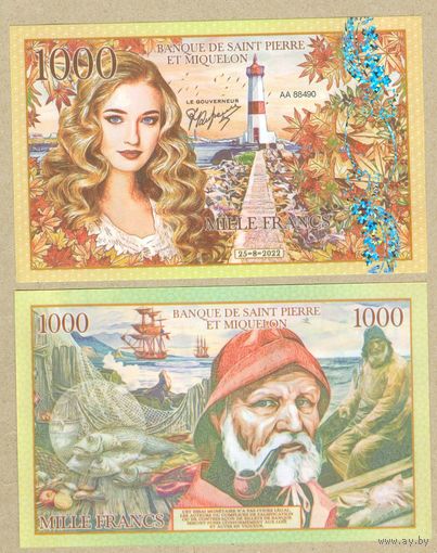 (UB) СЕНТ ПЬЕР И МИКЕЛОН 1000 франков 2022(2 выпуск) ПРЕСС,полимер,читать описание