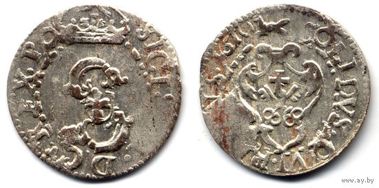 Шеляг 1610, Сигизмунд III Ваза, Рига. Вариант с полной датой '1610' на Рв., R