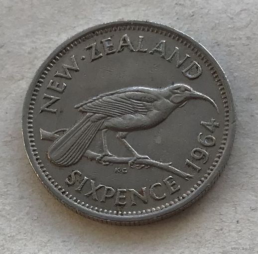 Новая Зеландия 6 пенсов 1964 птица Гуйя Елизавета II