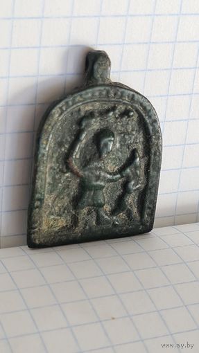 Икона нательная  Большой редкий образок медальон  Воин  Никита бесагон