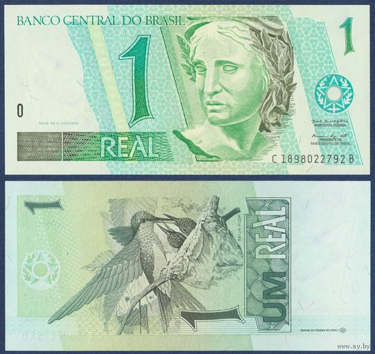 Бразилия, 1 реал 1997-2003 г, P-243Af (C, республика, колибри), UNC