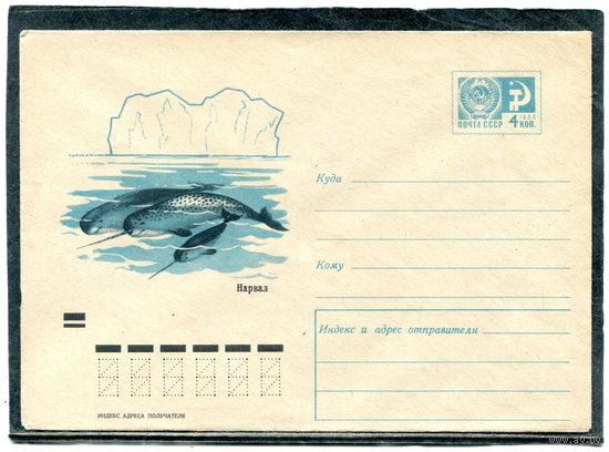 СССР 1970. ХМК. Конверт. Морская фауна. Нарвал