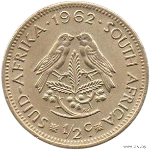 Республика Южная Африка (ЮАР). 1/2 цента 1962. Фауна. Птицы.
