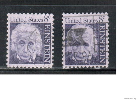 США-1966, (Мих.896 х+у) , гаш. , Стандарт, Эйнштейн(одиночка), 2 типа бумаги