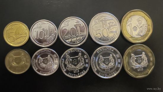 Сингапур Набор 5 монет 5,10,20,50 центов и 1 доллар 2013 - 2014 год UNC
