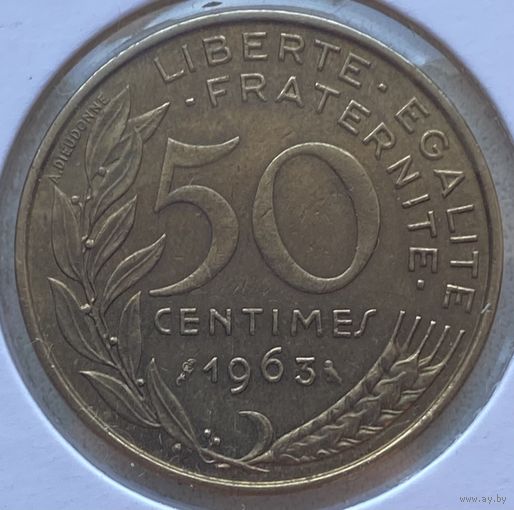 Франция 50 сантимов 1963 г. Редкий номинал. В холдере