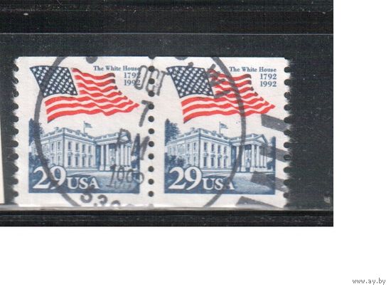 США-1992, (Мих.2213), гаш. , Стандарт, Флаг, Белый дом(одиночка), пара(2)