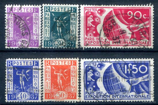 Франция - 1936г. - всемирная выставка в Париже - 6 марок - полная серия, гашёные, номинал 20 с повреждением перфорации снизу [Mi 328-333]. #2-Fr-53-A-2
