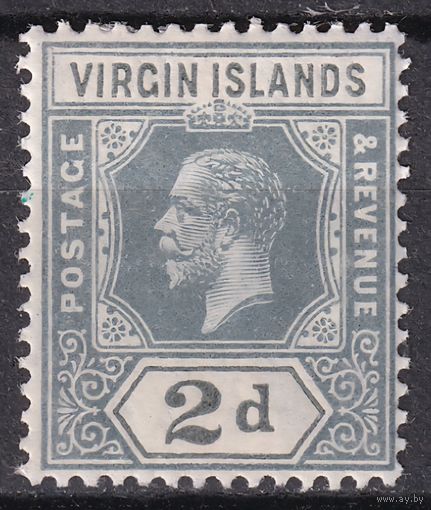 193.BrK. Великобритания. Колонии. Виргинские острова. Стандарт. Георг V. 1913 г. 2d. Mi #37.