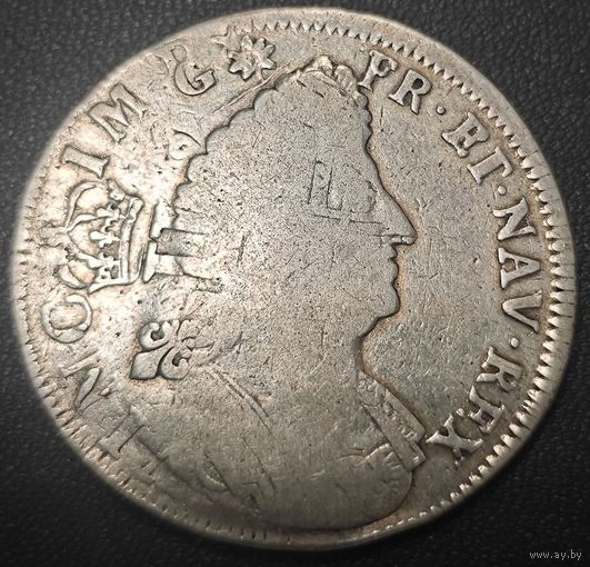 Экю 1698, Франция, Людовик XIV "Король-солнце", крупное серебро, перечекан, интересный брак, без мц! Смотрите также другие мои лоты!