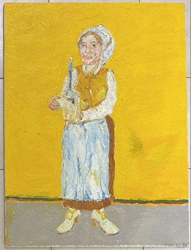 Ржеусский А.(Ржеутский А) "Девушка на жёлтом фоне", холст, масло. Размер 60х80 см.