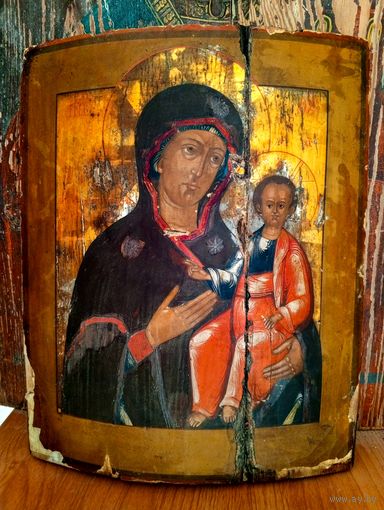 Антикварная икона "Смоленская Божия Матерь", конец 18 - первая половина 19 века, Размер - 31х25 см.